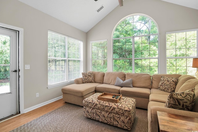 161 Patriot Ln, Pawleys Island, SC 29585 - living room featuring wood finished floors, plenty of natural light, and lofted ceiling