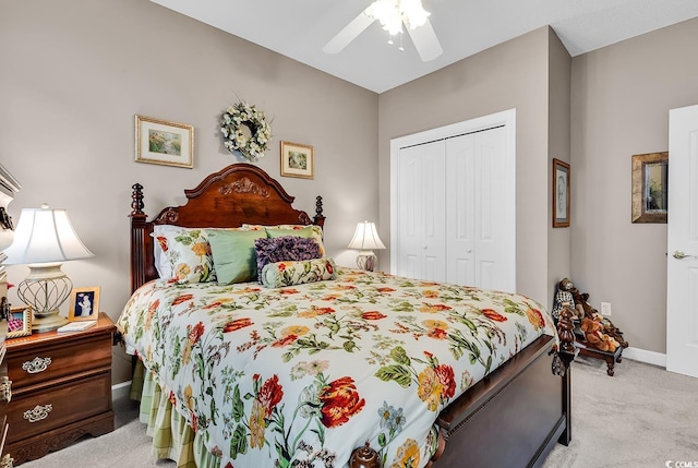 6434 Longwood Dr, Murrells Inlet, SC 29576 - bedroom with a closet, carpet flooring, a ceiling fan, and baseboards