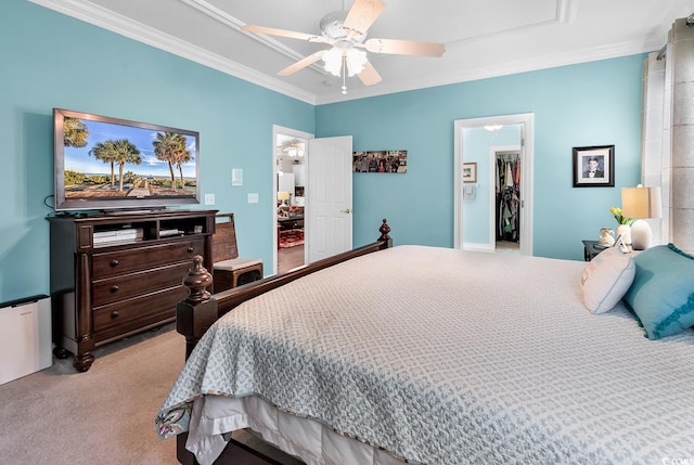 6434 Longwood Dr, Murrells Inlet, SC 29576 - bedroom featuring carpet flooring, crown molding, a spacious closet, a closet, and ceiling fan