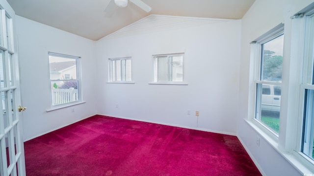 434 Deer Path, Calabash, NC 28467 - empty room featuring carpet, vaulted ceiling, ceiling fan, and baseboards