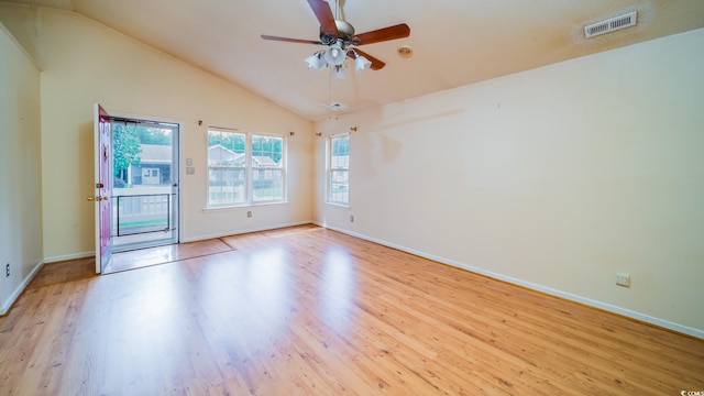 434 Deer Path, Calabash, NC 28467 - empty room featuring wood finished floors, baseboards, a ceiling fan, and high vaulted ceiling