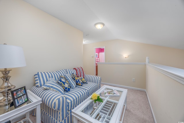 265 Connemara Dr Unit D, Myrtle Beach, SC 29579 - living area featuring carpet floors, lofted ceiling, and baseboards