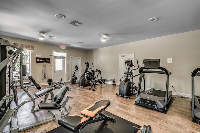 904 Moultrie Cir, Myrtle Beach, SC 29588 - exercise room featuring wood finished floors and baseboards