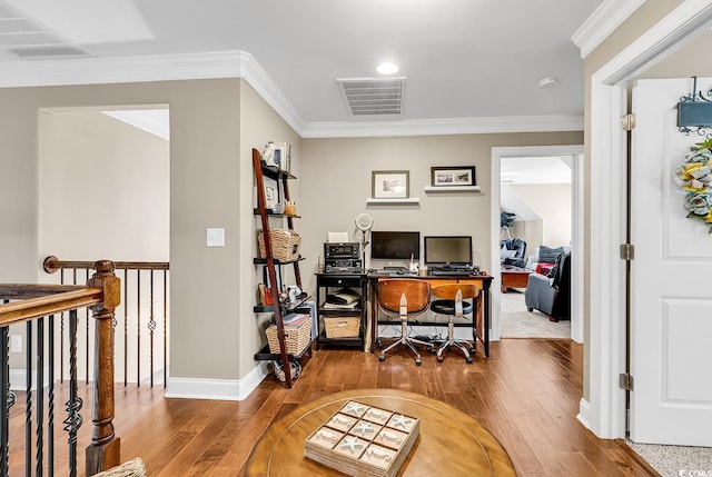 904 Moultrie Cir, Myrtle Beach, SC 29588 - office space featuring hardwood / wood-style floors, ornamental molding, and recessed lighting