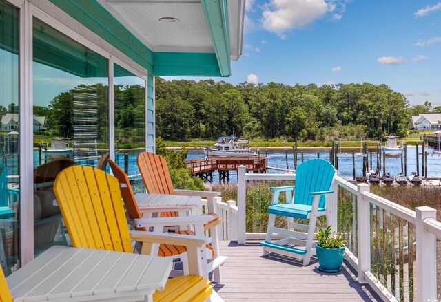 4534 Landing Rd, Little River, SC 29566 - deck featuring a water view and a dock