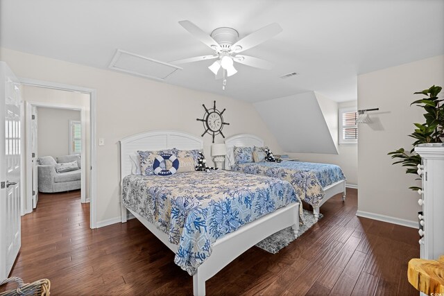 4534 Landing Rd, Little River, SC 29566 - bedroom featuring attic access, wood finished floors, baseboards, and a ceiling fan