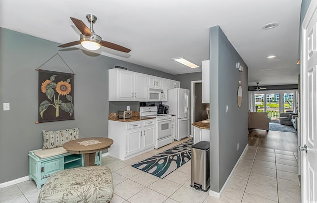 4018 Fairway Lakes Dr Unit 4018, Myrtle Beach, SC 29577 - kitchen with white appliances, ceiling fan, white cabinetry, light tile patterned flooring, and recessed lighting