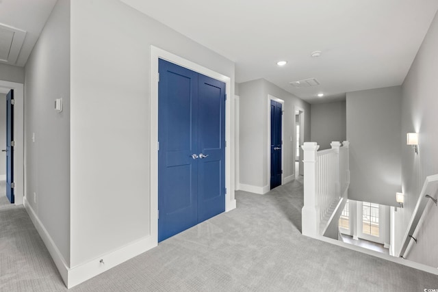 135B Sunset Dr, Murrells Inlet, SC 29576 - hallway with an upstairs landing, carpet floors, attic access, baseboards, and recessed lighting
