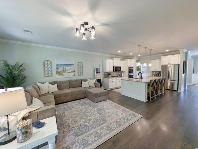 748 Old Murrells Inlet Rd, Murrells Inlet, SC 29576 - living area with ornamental molding, recessed lighting, and dark wood-style flooring