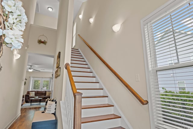 309 Foxpath Loop, Myrtle Beach, SC 29588 - staircase with a ceiling fan and wood finished floors