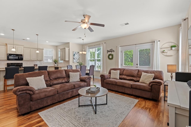 309 Foxpath Loop, Myrtle Beach, SC 29588 - living room featuring light wood-style floors, a ceiling fan, and recessed lighting