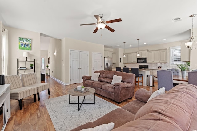 309 Foxpath Loop, Myrtle Beach, SC 29588 - living room featuring a ceiling fan, light wood-type flooring, and recessed lighting
