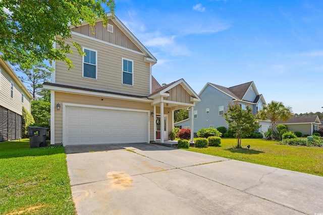 309 Foxpath Loop, Myrtle Beach, SC 29588 - traditional-style house featuring board and batten siding, a garage, a front yard, and concrete driveway