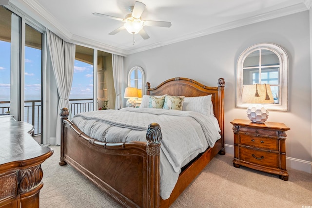 603 S Ocean Blvd Unit 1504, North Myrtle Beach, SC 29582 - carpeted bedroom with access to exterior, ornamental molding, and ceiling fan