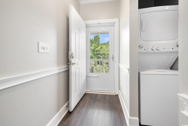 4721 Hibiscus Dr Unit 3-302, Little River, SC 29566 - laundry room with stacked washing machine and dryer and dark wood-style flooring