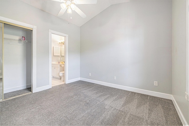 4721 Hibiscus Dr Unit 3-302, Little River, SC 29566 - unfurnished bedroom with light carpet, lofted ceiling, a closet, ensuite bathroom, and a ceiling fan