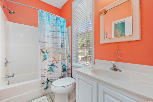 22 Ocean Blvd N, Surfside Beach, SC 29575 - full bath featuring vanity, shower / bathtub combination with curtain, and tile patterned floors