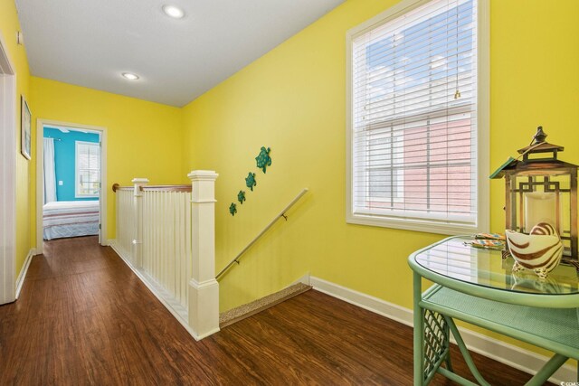 22 Ocean Blvd N, Surfside Beach, SC 29575 - hallway with an upstairs landing, wood finished floors, and recessed lighting