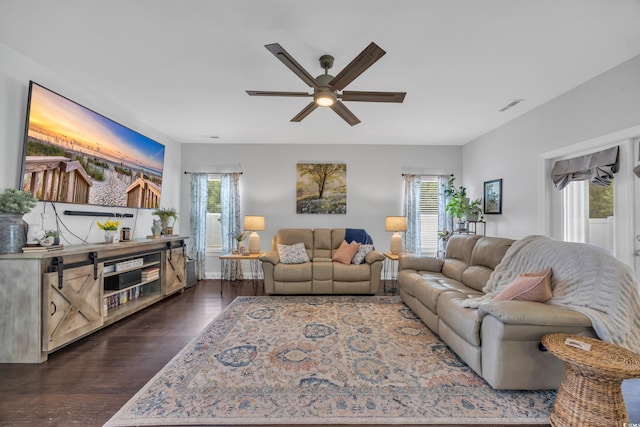 321 Sanctuary Ct, Myrtle Beach, SC 29588 - living room featuring a ceiling fan and dark wood-type flooring
