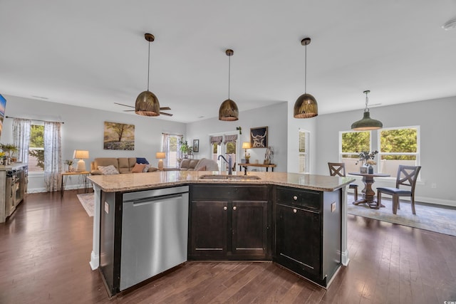 321 Sanctuary Ct, Myrtle Beach, SC 29588 - kitchen with stainless steel dishwasher, dark wood-style floors, and plenty of natural light