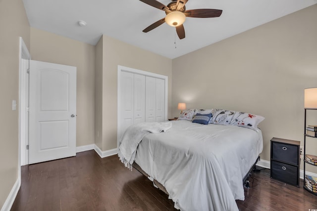 321 Sanctuary Ct, Myrtle Beach, SC 29588 - bedroom featuring wood finished floors, a closet, and a ceiling fan