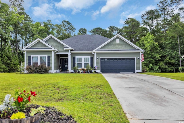 321 Sanctuary Ct, Myrtle Beach, SC 29588 - craftsman-style house with an attached garage, a front lawn, and concrete driveway