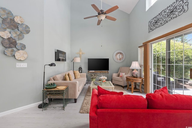 2150 Longwood Lakes Dr Unit 2150, Myrtle Beach, SC 29579 - living area featuring high vaulted ceiling, light wood-style flooring, and ceiling fan
