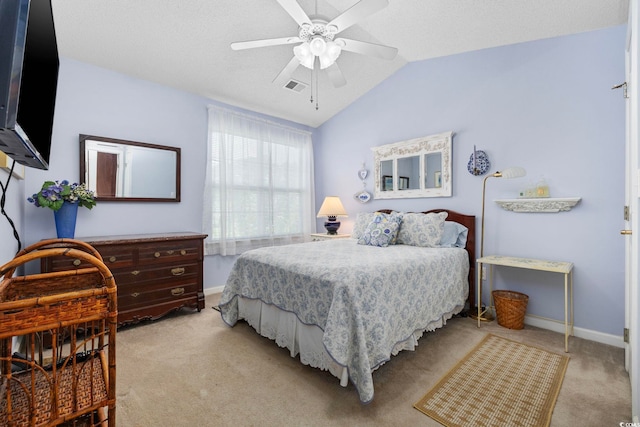 2150 Longwood Lakes Dr Unit 2150, Myrtle Beach, SC 29579 - bedroom with light colored carpet, lofted ceiling, and ceiling fan