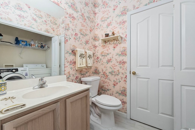 2150 Longwood Lakes Dr Unit 2150, Myrtle Beach, SC 29579 - half bath with washer / clothes dryer, wallpapered walls, and vanity