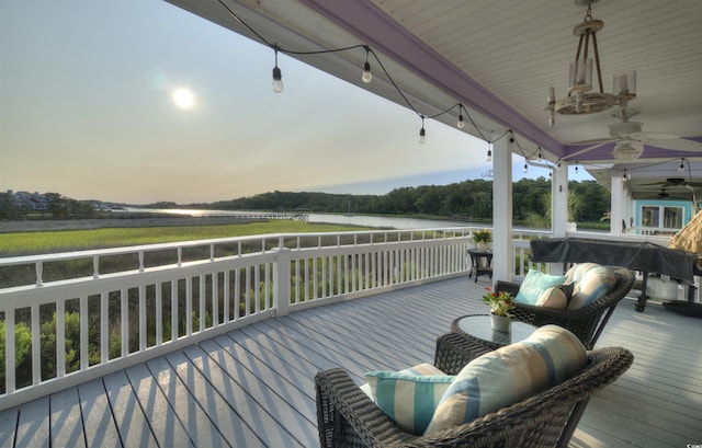 4525 Landing Rd, Little River, SC 29566 - wooden terrace featuring ceiling fan and a water view