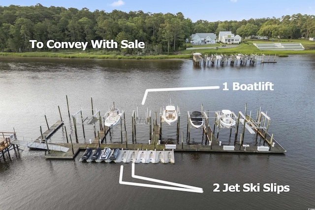 4525 Landing Rd, Little River, SC 29566 - dock area featuring boat lift and a water view