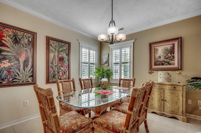 901 W Port Dr Unit 305, North Myrtle Beach, SC 29582 - dining room featuring a chandelier, light tile patterned floors, crown molding, and a textured ceiling