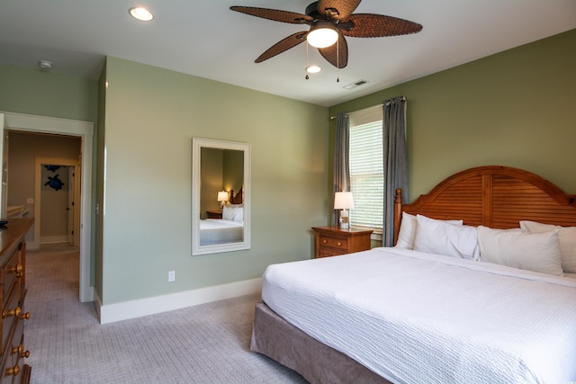 4901 N Market St, North Myrtle Beach, SC 29582 - bedroom featuring light colored carpet, recessed lighting, and a ceiling fan