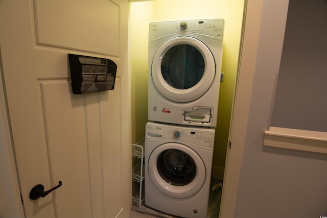 4901 N Market St, North Myrtle Beach, SC 29582 - washroom with estacked washer and dryer