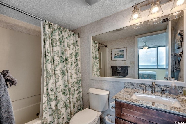 9400 Shore Dr Unit 617, Myrtle Beach, SC 29572 - full bathroom with a textured ceiling, shower / tub combo with curtain, and vanity