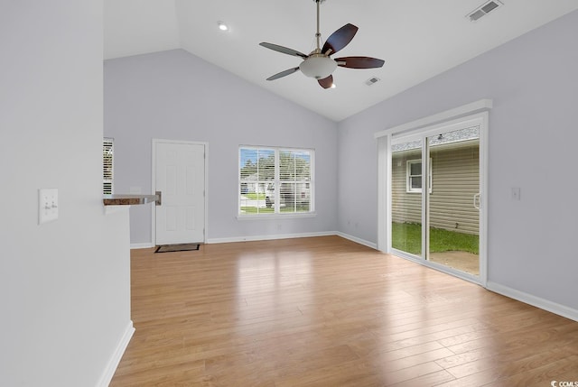 1636 Stuart Square Cir, Myrtle Beach, SC 29577 - spare room featuring a ceiling fan, light wood-style flooring, and high vaulted ceiling