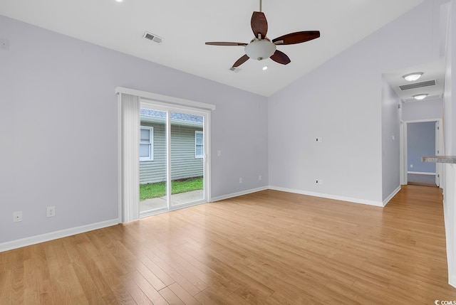 1636 Stuart Square Cir, Myrtle Beach, SC 29577 - spare room featuring vaulted ceiling, ceiling fan, and light wood-type flooring