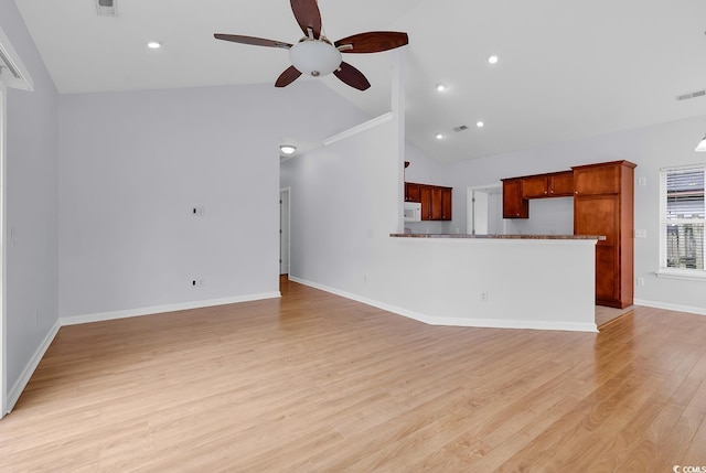 1636 Stuart Square Cir, Myrtle Beach, SC 29577 - unfurnished living room featuring ceiling fan, light wood-style flooring, recessed lighting, and high vaulted ceiling