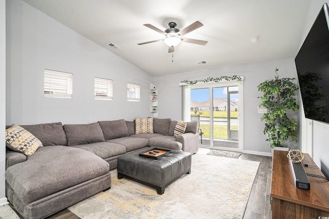 1807 Berkley Village Loop, Myrtle Beach, SC 29579 - living area with ceiling fan, wood finished floors, and lofted ceiling
