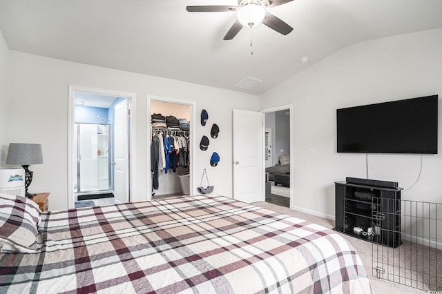 1807 Berkley Village Loop, Myrtle Beach, SC 29579 - bedroom with lofted ceiling, connected bathroom, a ceiling fan, a walk in closet, and a closet