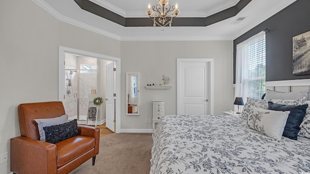 598 Cascade Loop, Little River, SC 29566 - bedroom with a chandelier, crown molding, carpet floors, and a tray ceiling