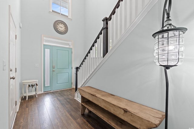 540 Chanted Dr, Murrells Inlet, SC 29576 - foyer entrance with a high ceiling, stairway, and dark wood-type flooring