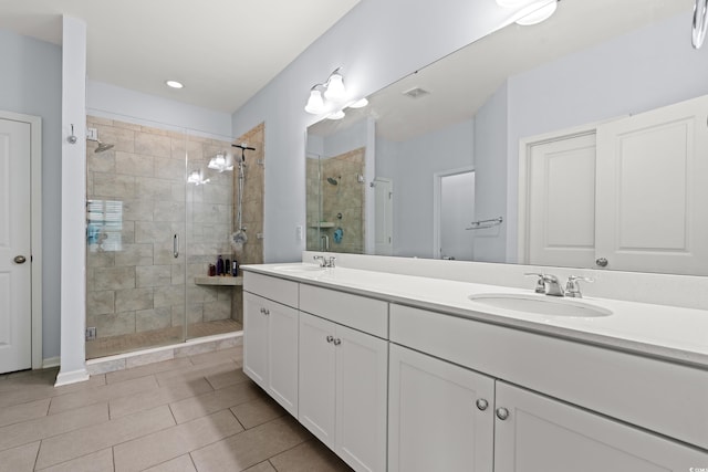 540 Chanted Dr, Murrells Inlet, SC 29576 - full bathroom featuring a shower stall, double vanity, and tile patterned floors
