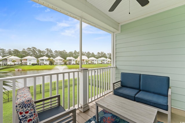 540 Chanted Dr, Murrells Inlet, SC 29576 - balcony featuring a water view, a ceiling fan, outdoor lounge area, and a residential view