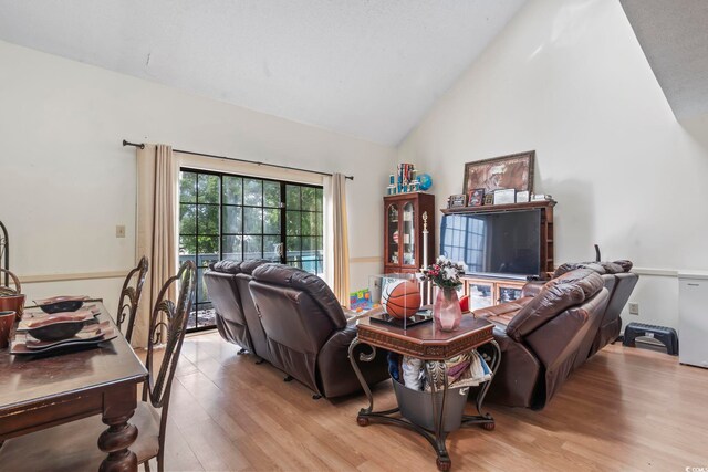4344 Spa Dr Unit 605, Little River, SC 29566 - living area featuring light wood-type flooring and high vaulted ceiling