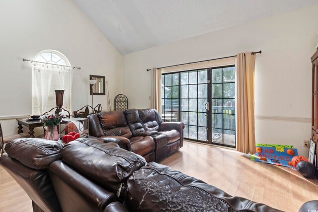 4344 Spa Dr Unit 605, Little River, SC 29566 - living room with wood finished floors and high vaulted ceiling