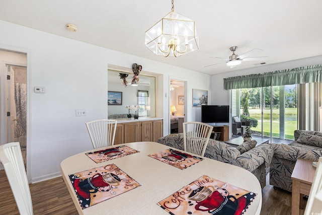 537 White River Dr Unit 17C, Myrtle Beach, SC 29579 - dining area with dark wood-style flooring, plenty of natural light, and ceiling fan