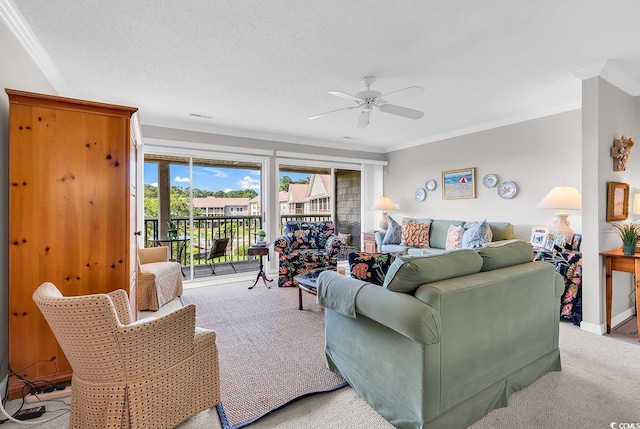 140 S Cove Pl Unit 6C, Pawleys Island, SC 29585 - living area with light colored carpet, ceiling fan, and crown molding