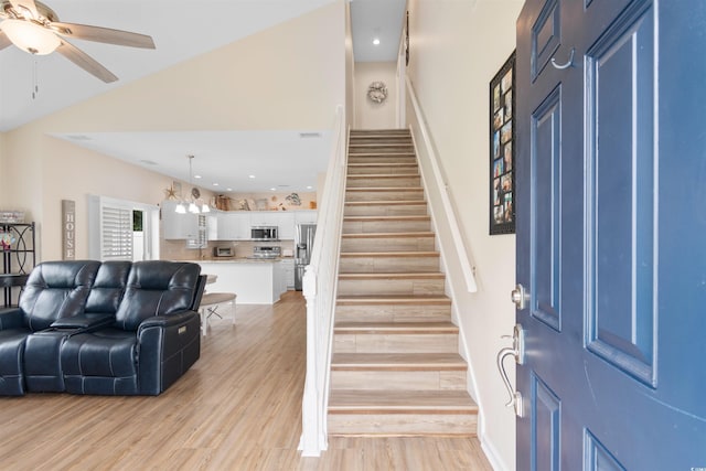 503 20th Ave N Unit 29-C, North Myrtle Beach, SC 29582 - entrance foyer with stairway, light wood-style flooring, a ceiling fan, and recessed lighting