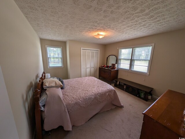 5370 Miracle Ln, Conway, SC 29526 - carpeted bedroom with multiple windows, a textured ceiling, and a closet